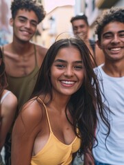Fototapeta premium Group of young adults standing side by side, casual and relaxed