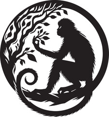 black and white illustration of a monkey