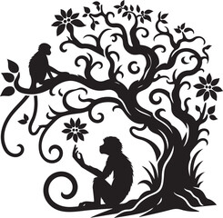 black and white illustration of a monky