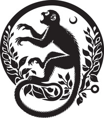 black and white illustration of a monky