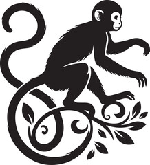black and white illustration of a monky