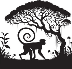 black and white illustration of a monky