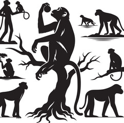 black and cartoon illustration of a monkey