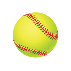 realistic shaded classic yellow softball with red stitching isolated background