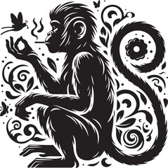 black and cartoon illustration of a monkey