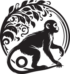 black and white illustration of a monky