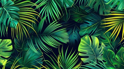 Tropical palm leaves, jungle leaves seamless vector floral pattern background