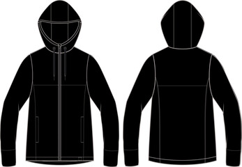 Full Zip Hooded fleece sweater jacket vest technical CAD fashion illustration front and back views  © 212069668