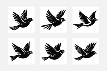 set of silhouettes of birds