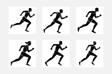 set of silhouettes of people running 