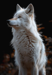 Obraz premium Profile of White Wolf Against Dark Background, Regal and Majestic 