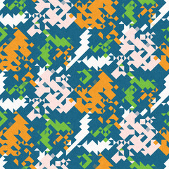 Simple glitch geometric seamless abstract pattern with playful woven summer color. Bright whimsical gender neutral bold irregular shape textile Cotton effect background. 