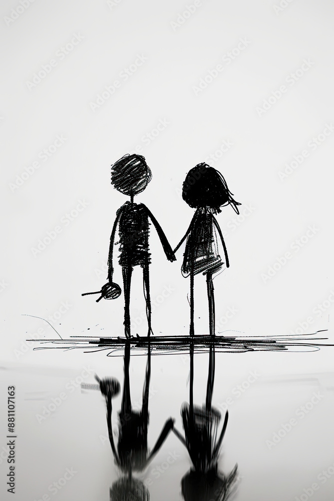 Canvas Prints A black and white sketch of a couple holding hands