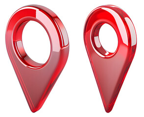 3D set of red map pointers isolated on transparent background, red location icon, position marker, navigation 