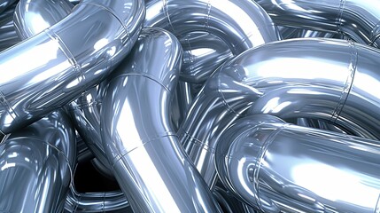 The shiny chrome tubes are twisted and intertwined. Industrial background. Illustration for banner, poster, cover, brochure or presentation.
