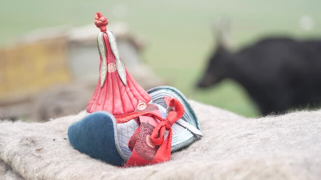 Mongolischer Hut M&uuml;tze und Rinder