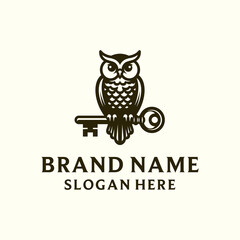 Owl and Key Logo Design Inspiration. Wisdom Concept Symbol. Knowledge. Vector Illustration.