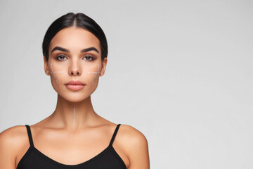 A woman with surgical lines for a cosmetic procedure