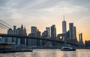 New York city Manhattan skyline at sunset time