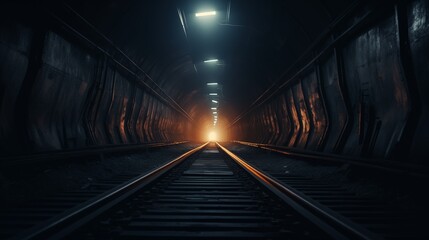 Obraz premium Illuminated Railway Tunnel with Vanishing Perspective and Glowing Lights