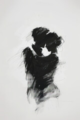 Fototapeta premium A black and white sketch of a couple embracing