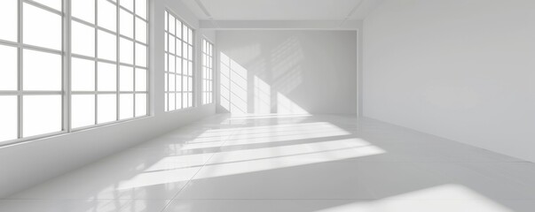 Obraz premium Spacious empty white room with large windows and natural light