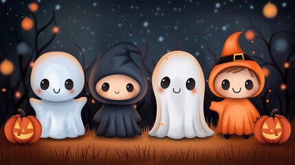 Obraz premium Adorable Kids in Halloween Costumes