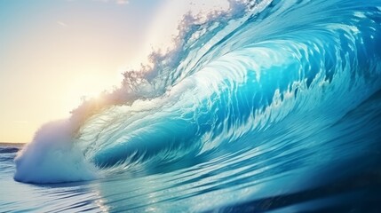 Dynamic blue ocean wave ideal for surfing summer banner design and ocean themed marketing campaigns