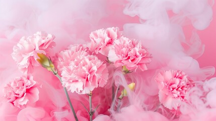 pink carnations with pink smoke