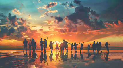 a group of people waving Goodbyes