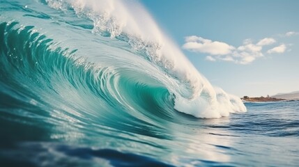 Powerful blue ocean wave surfing summer banner for an exhilarating surfing experience