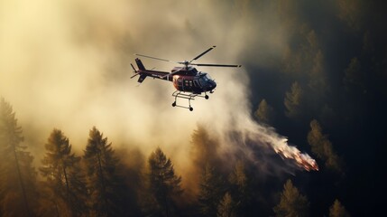 Fototapeta premium Fire helicopter extinguishes forest
