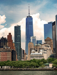 Fototapeta premium Capitol, NYC, skyline, bridge, boat