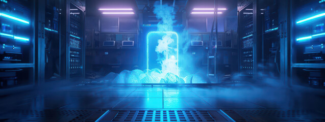 A supernatural scene features an enchanted research facility where spectral scientists manipulate radiant