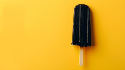 Black Popsicle on a summery yellow Background with Copy Space