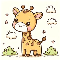Fototapeta premium cute giraffe cartoon vector icon illustration