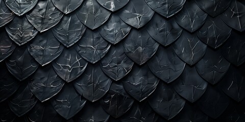 Fototapeta premium Abstract background with dragon scales and dark backdrop with light texture, minimalistic design, matte texture.