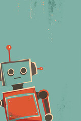 Naklejka premium Cartoon robot on blue background, great for text