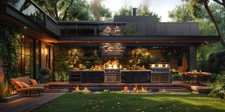 Families enjoying barbecue in the backyard for National Barbecue Day, August 3rd, grilling food, summer fun, outdoor gathering