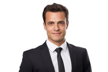 European businessman smiling on transparent background. World of work. American country. American men. Recruitment. Job offer. Image for graphic designer. America. European. French. 