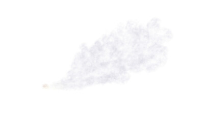 Transparent realistic white smoke car or rocket. White dust, smoke clouds, isolated. Blowing steam. Space rocket launch trail. Png