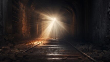 Fototapeta premium The Mysterious Light at the End of the Abandoned Tunnel