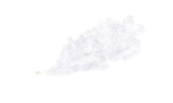 Transparent realistic white smoke car or rocket. White dust, smoke clouds, isolated. Blowing steam. Space rocket launch trail. Png