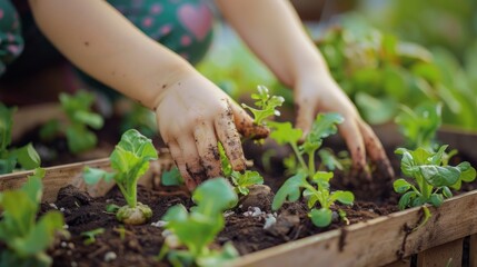 Gardening Hands Planting Seedlings in Soil Bed