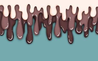 Melted chocolate ice cream flowing on a green background, cut paper layers for a notebook cover, greeting card, cute design with a flowing image on the back.