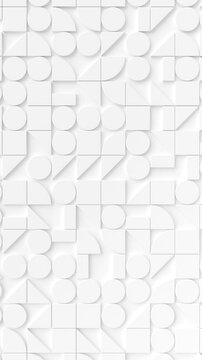 Modern white background with swiss styled semicircular 3d elements changing pattern. Minimal light geometric background. Vertical video