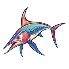 Obraz premium Swordfish Retro animal fashion cartoon isolated whitebackground
