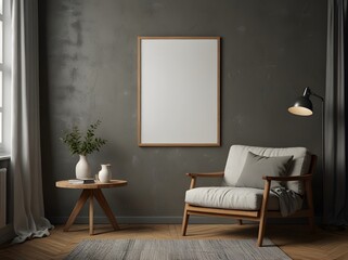 Mockup frame in minimalist nomadic interior background