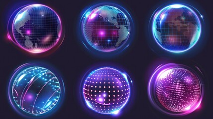 Abstract  Globe Graphic Design with Neon Lights