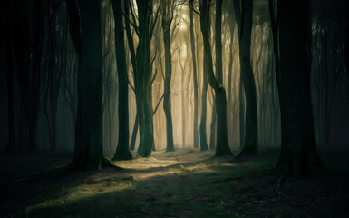 A Sunlit Path Through The Dense Morning Woods